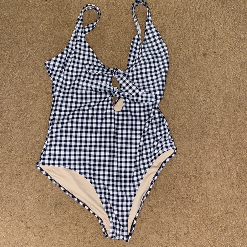 Old Navy Black and White Gingham One Piece Swimsuit